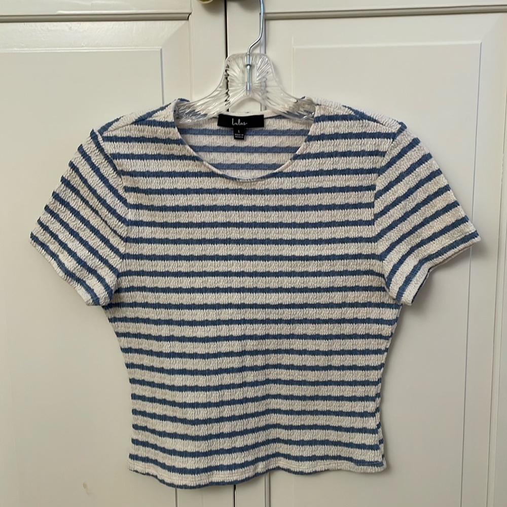 Lulus Cutest Direction ivory stripe short sleeve top size L